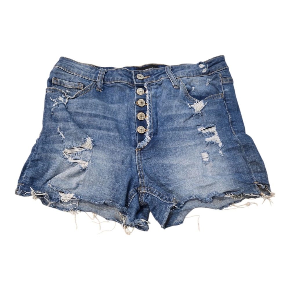 Vervet High Rise Distressed Jean Shorts Button Fly Size 30 Blue